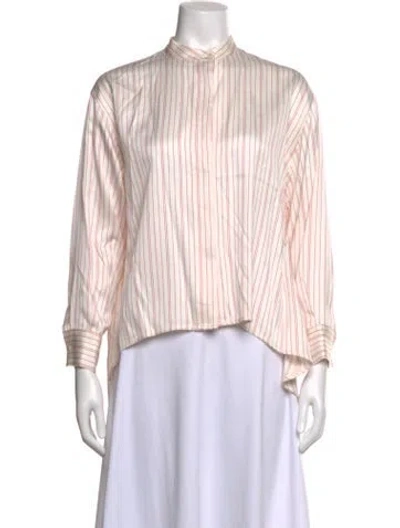 Pre-owned Maje Striped Long Sleeve Blouse In White