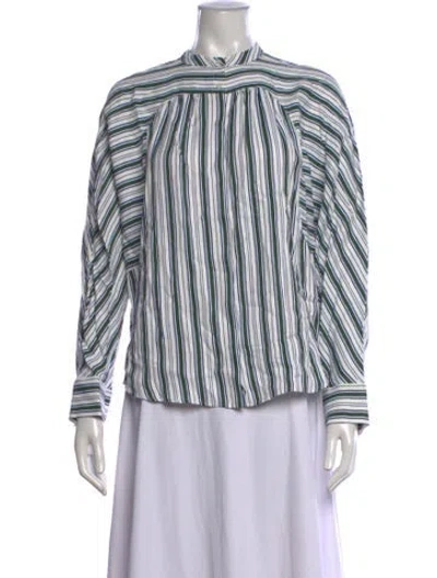 Pre-owned Maje Striped Long Sleeve Blouse In White