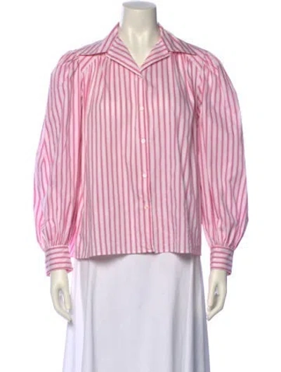 Pre-owned Maje Striped Long Sleeve Button-up Top In Pink