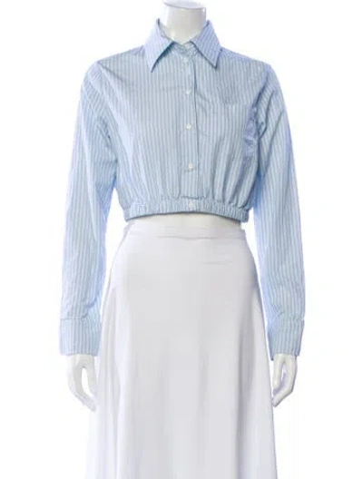 Pre-owned Maje Striped Long Sleeve Button-up Top In White
