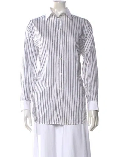 Pre-owned Maje Striped Long Sleeve Button-up Top In White