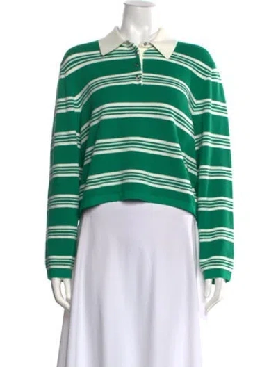 Pre-owned Maje Striped Long Sleeve Polo W/ Tags In Green