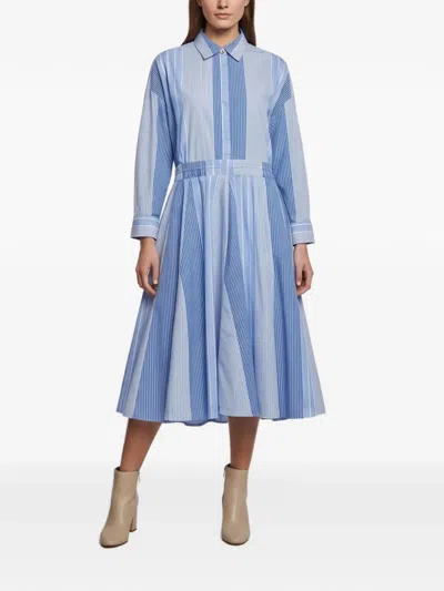 Pre-owned Maje Striped Long-sleeved Midi Dress In Blue