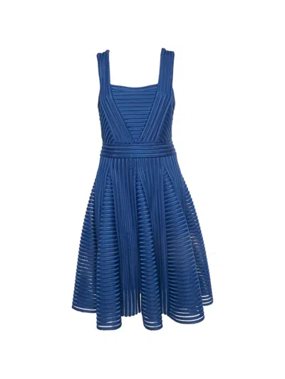 Pre-owned Maje Striped Mesh-panel Minidress In Blue