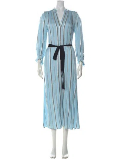 Pre-owned Maje Striped Midi Length Dress In Blue