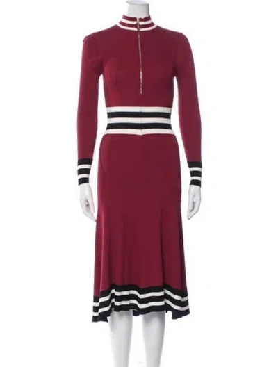 Pre-owned Maje Striped Midi Length Dress In Burgundy