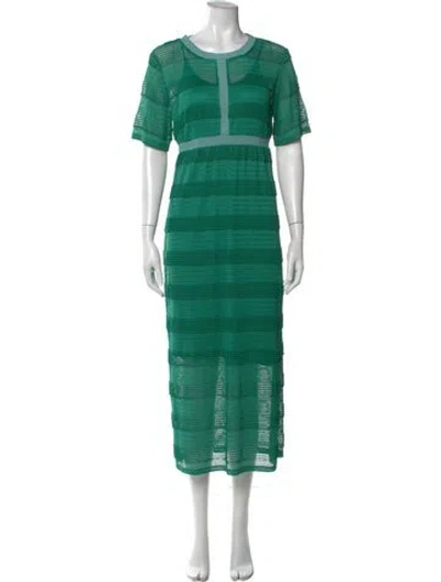 Pre-owned Maje Striped Midi Length Dress In Green