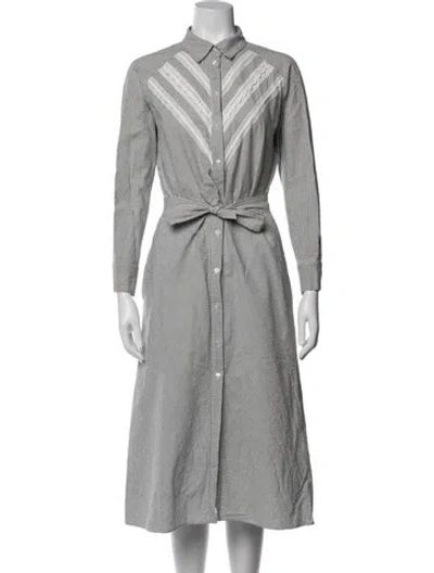 Pre-owned Maje Striped Midi Length Dress In Grey