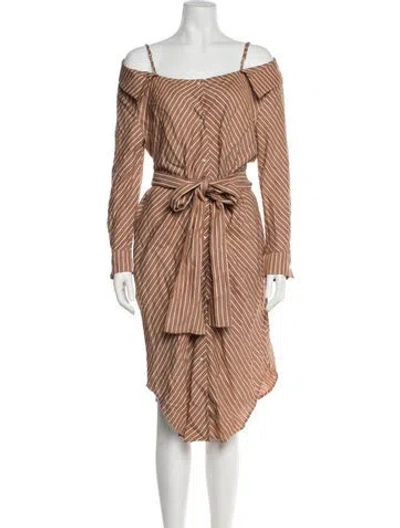 Pre-owned Maje Striped Midi Length Dress In Neutral