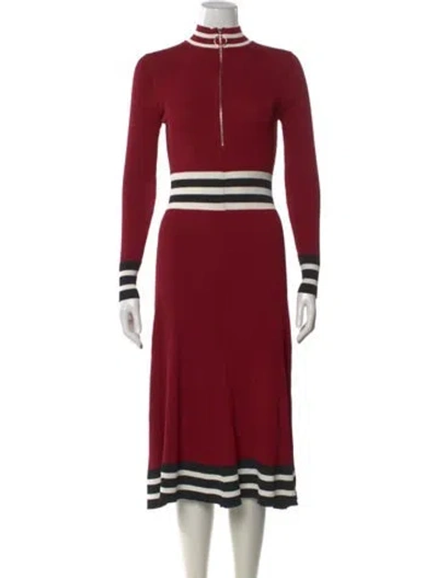 Pre-owned Maje Striped Midi Length Dress In Red