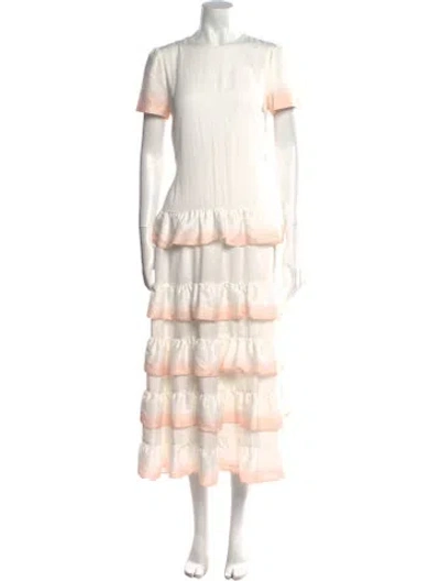 Pre-owned Maje Striped Midi Length Dress In White