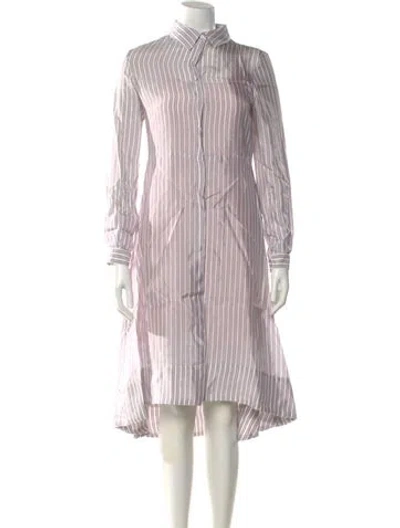 Pre-owned Maje Striped Midi Length Dress In White