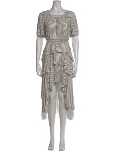 Pre-owned Maje Striped Midi Length Dress In White