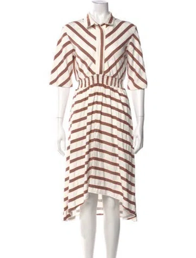 Pre-owned Maje Striped Midi Length Dress In White