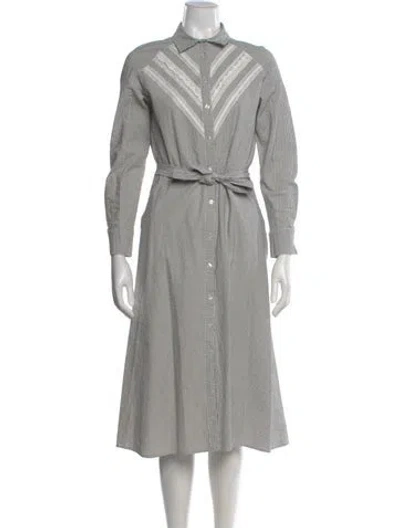 Pre-owned Maje Striped Midi Length Dress In White