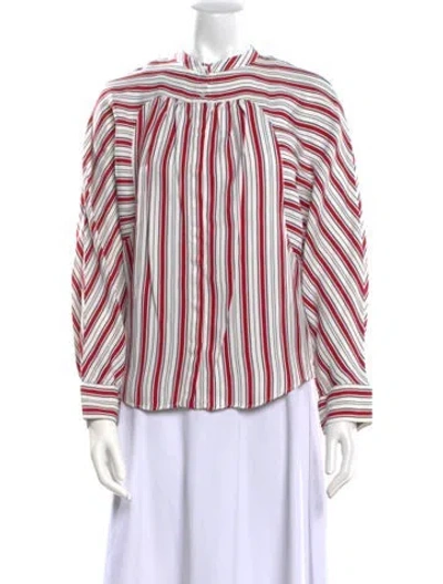Pre-owned Maje Striped Mock Neck Blouse In Red