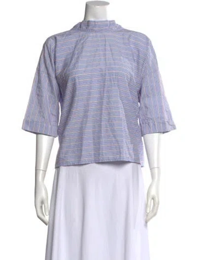 Pre-owned Maje Striped Mock Neck Blouse In White