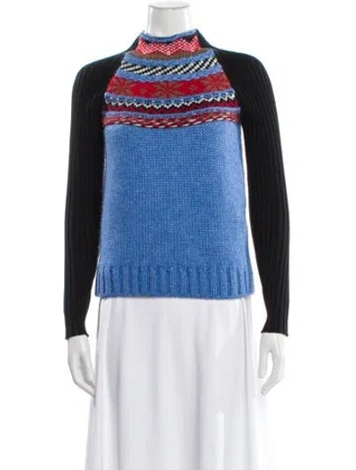 Pre-owned Maje Striped Mock Neck Sweater In Blue