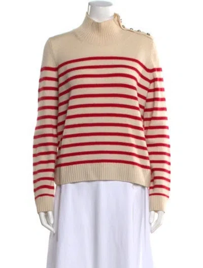Pre-owned Maje Striped Mock Neck Sweater In Neutral