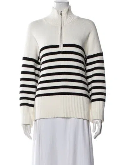 Pre-owned Maje Striped Mock Neck Sweater In Neutrals