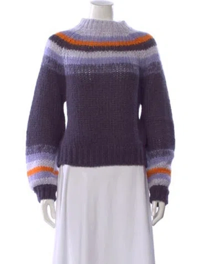 Pre-owned Maje Striped Mock Neck Sweater In Purple