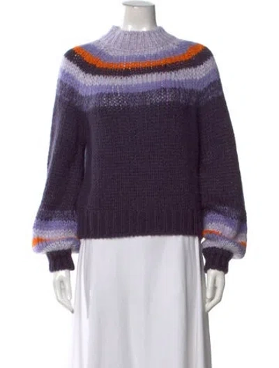 Pre-owned Maje Striped Mock Neck Sweater In Purple