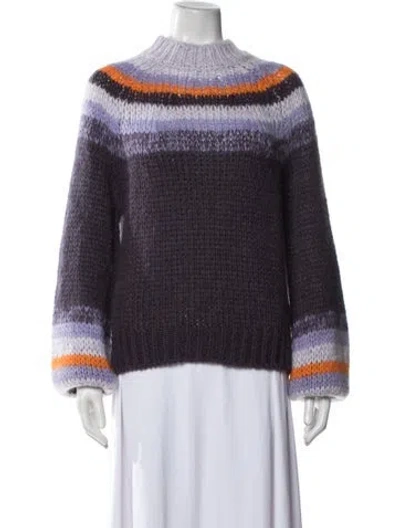 Pre-owned Maje Striped Mock Neck Sweater In Purple