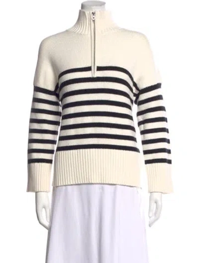 Pre-owned Maje Striped Mock Neck Sweater In White
