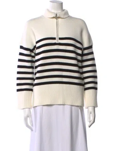 Pre-owned Maje Striped Mock Neck Sweater In White