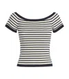 Maje Striped Off-the-shoulder Top In Blue