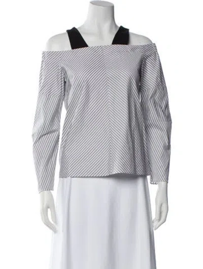 Pre-owned Maje Striped Off-the-shoulder Blouse In White
