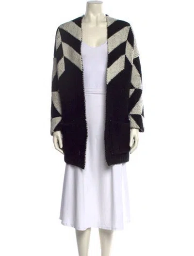 Pre-owned Maje Striped Open Front Sweater In Black