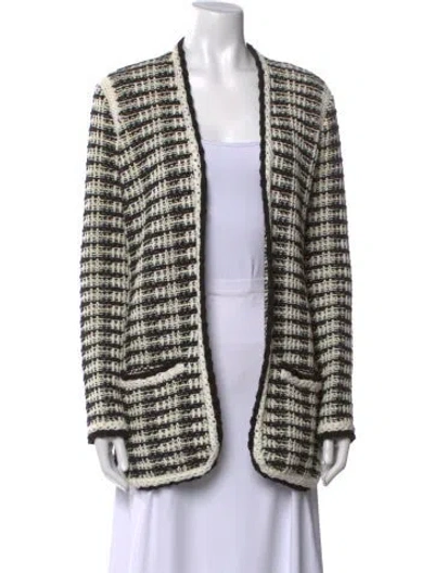 Pre-owned Maje Striped Open Front Sweater In Black