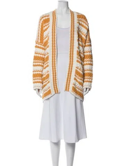 Pre-owned Maje Striped Open Front Sweater In Orange