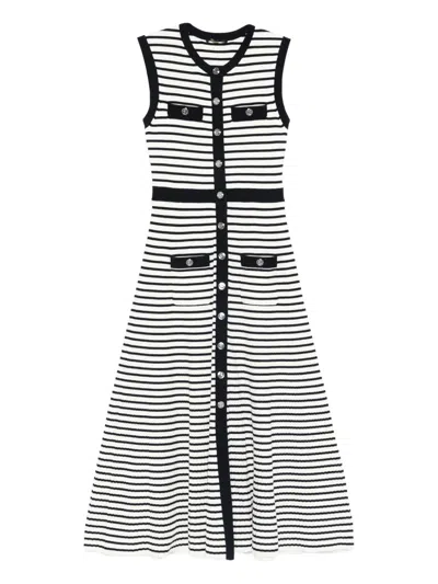 Maje Striped-pattern Button-fastening Maxi Dress In Black