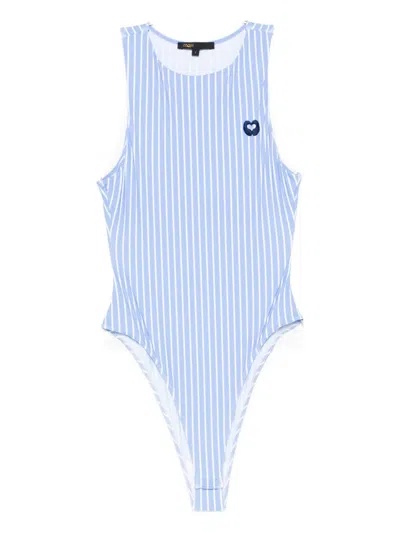 Maje Striped-pattern Logo-embroidered Bodysuit In Blue