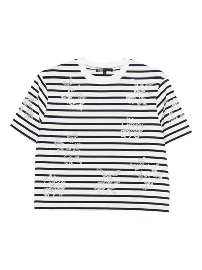 Maje Womens White Striped Crystal-flower Cotton-jersey T-shirt In Multi