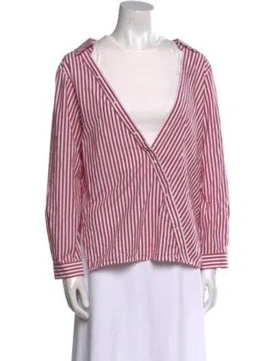 Pre-owned Maje Striped Plunge Neckline Blouse In Multi