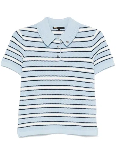 Maje Striped Polo Top In Blue