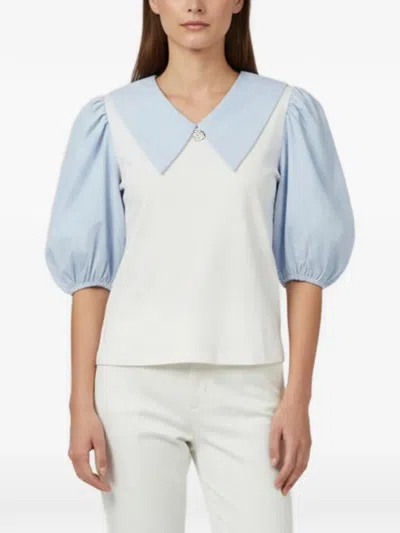Pre-owned Maje Striped Puff-sleeve Blouse In White