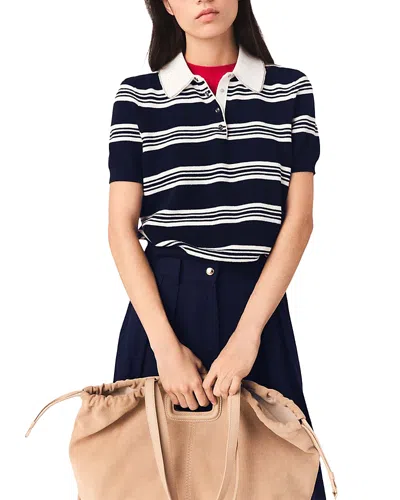 Maje Striped Polo With Rhinestone Collar In Multi