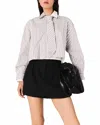 Maje Womens Ecru Stripes Rhinestone-embellished Tie-neck Stretch-cotton Shirt In Multi