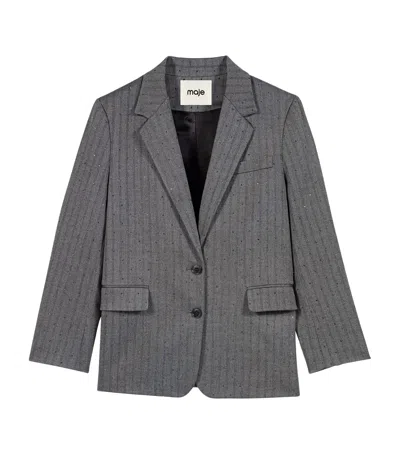 Maje Striped Rhinestone-embellished Blazer In Black