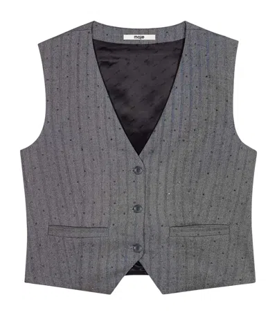 Maje Striped Rhinestone-embellished Waistcoat In Gray