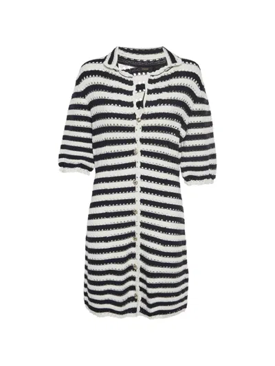 Pre-owned Maje Striped Rosette-detail Mini Dress In Blue
