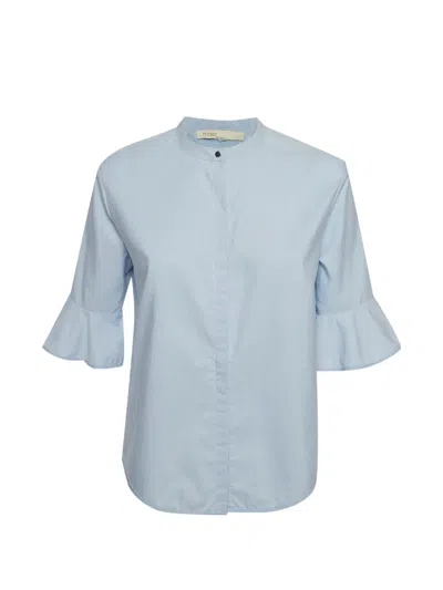 Pre-owned Maje Striped Ruffle-sleeve Shirt In Blue