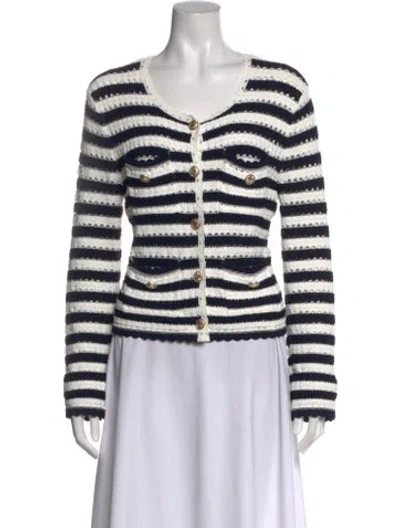 Pre-owned Maje Striped Scoop Neck Sweater In White
