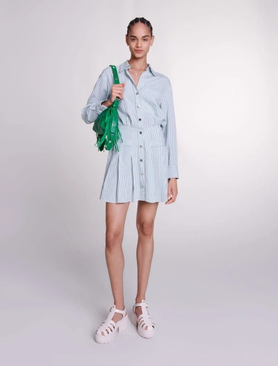 Maje Striped Shirt Dress In White Green /