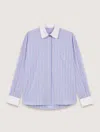 Maje Striped Shirt With Beaded Collar In Light Blue Stripes