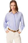 Maje Striped Shirt With Beaded Collar In Light Blue Stripes